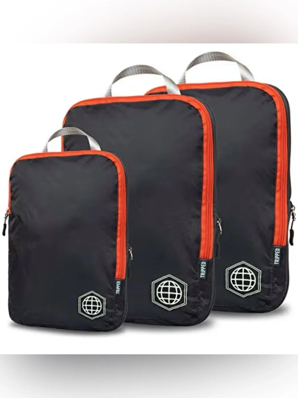 Tripped Travel Packing Cube Set - Gray with Orange Trim